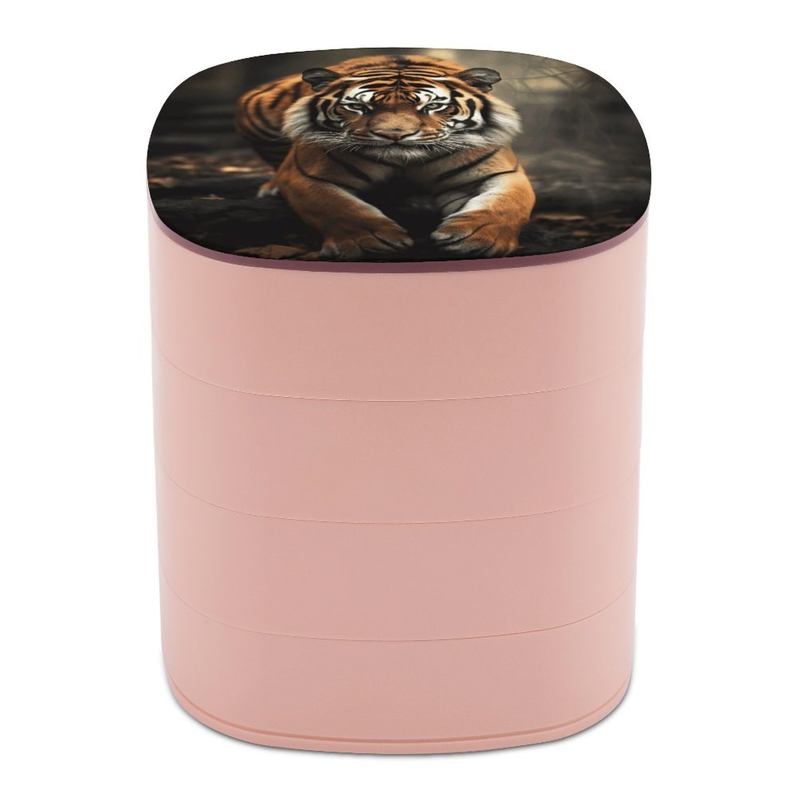 VstaDank Wild Animals Tiger Jewelry Box with Mirror Travel Small Jewelry Case for Women 4-Layer Rotatable Jewelry Organizer Storage Box Portable Jewelry Storage Case for Rings Earrings