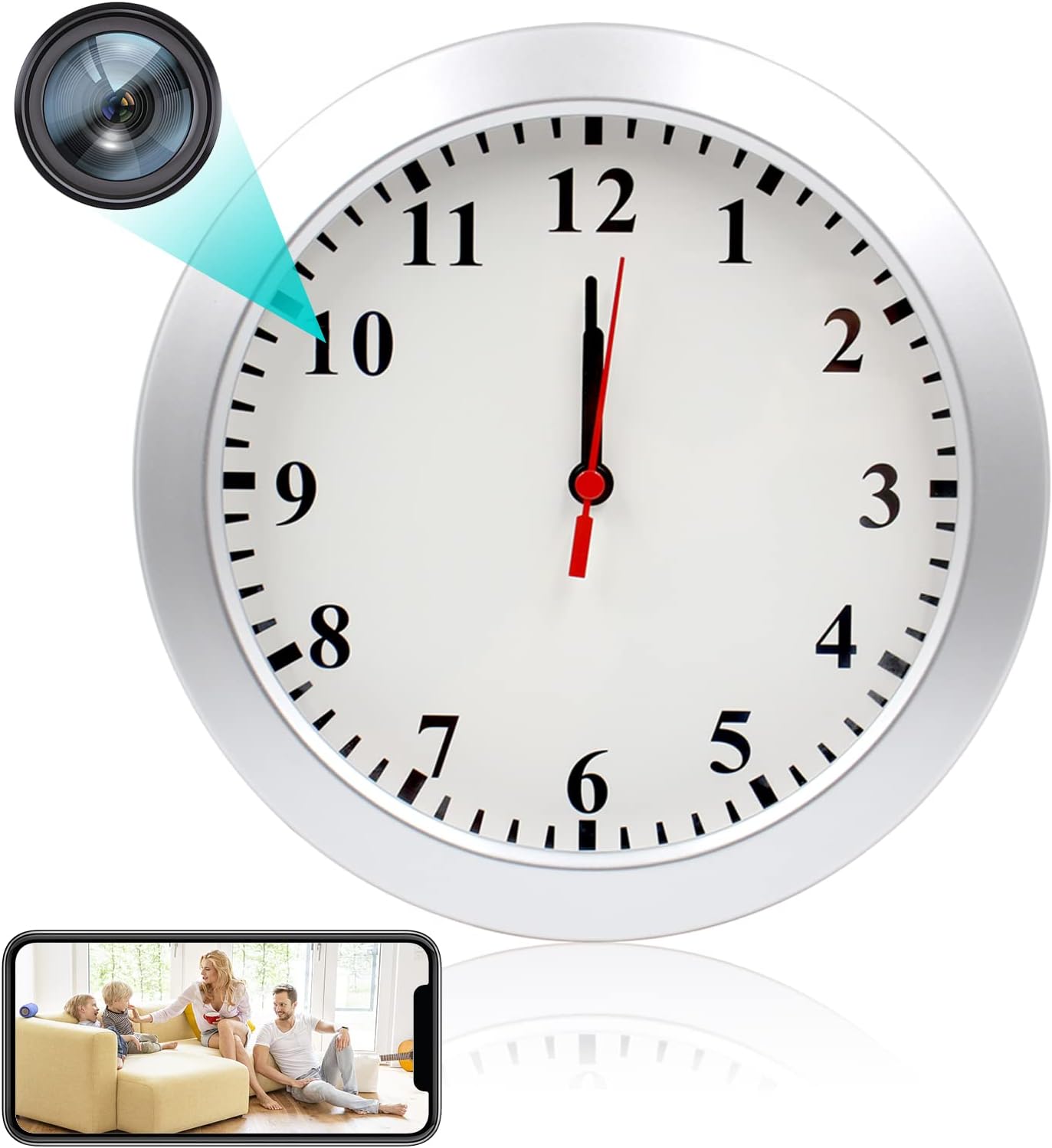 Hidden Camera Wall Clock WiFi Spy Camera 1080P HD Wireless Nanny Cam