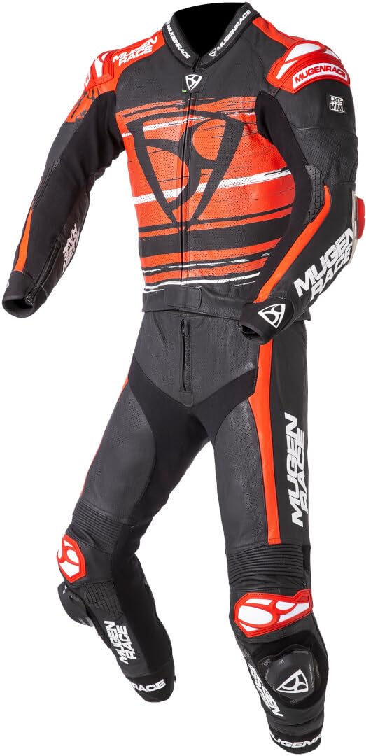 MUGENRACE RC-Max Due perforowany dwuczęściowy skórzany kombinezon motocyklowy, czarny/biały/czerwony, 48