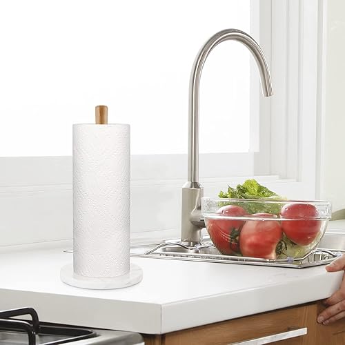 Miniatura 5 de Buruis Toallero de papel de madera, base de mármol, moderno soporte decorativo para rollos de encimera, para cocina, inodoro, despensa y baño (base