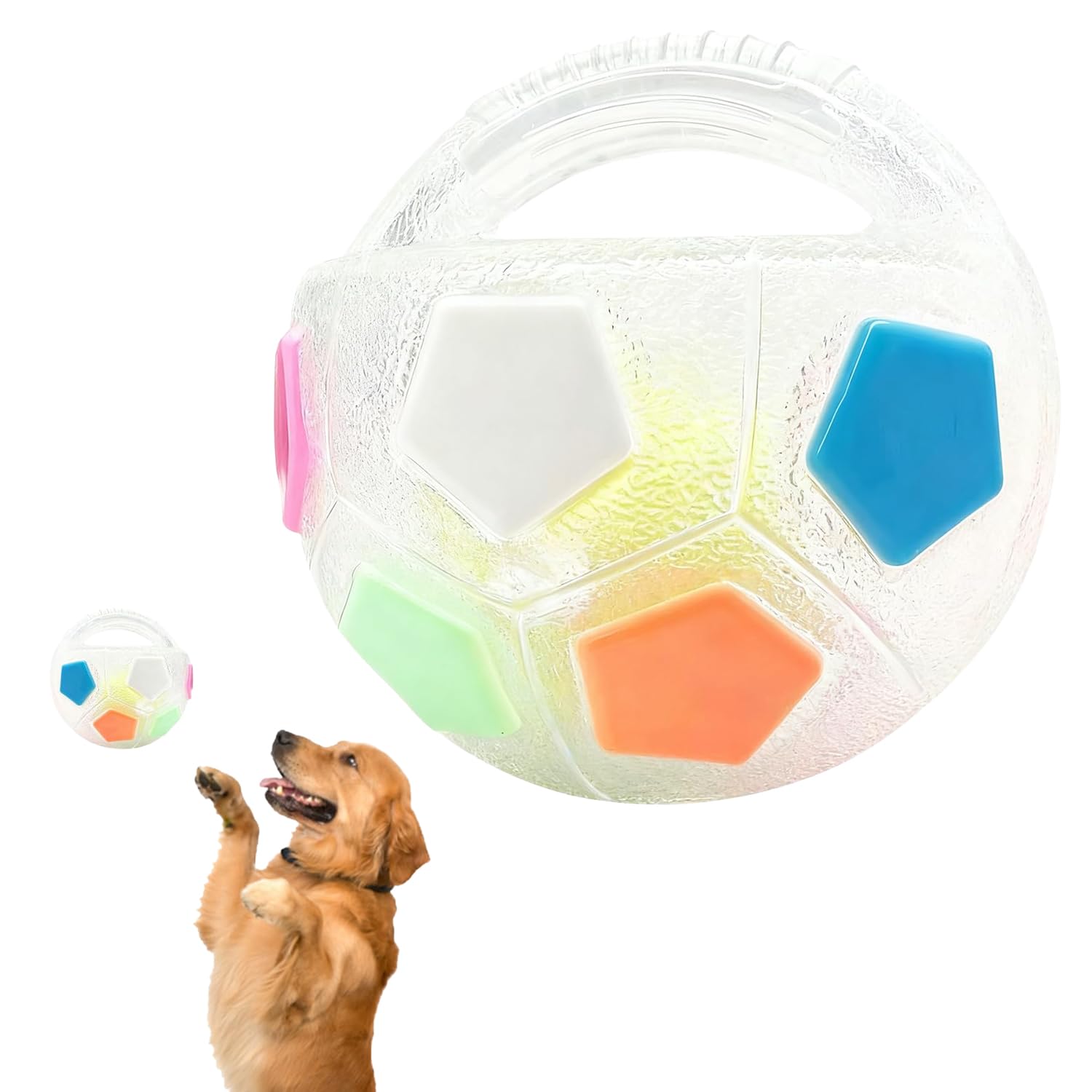 SKENGWEL Dog Calming Ball with Handle, Interactive Stress Relief Toy for Dogs, Squeaky Football Ball Dog Toy, Interactive Football-Shaped Dog Toys