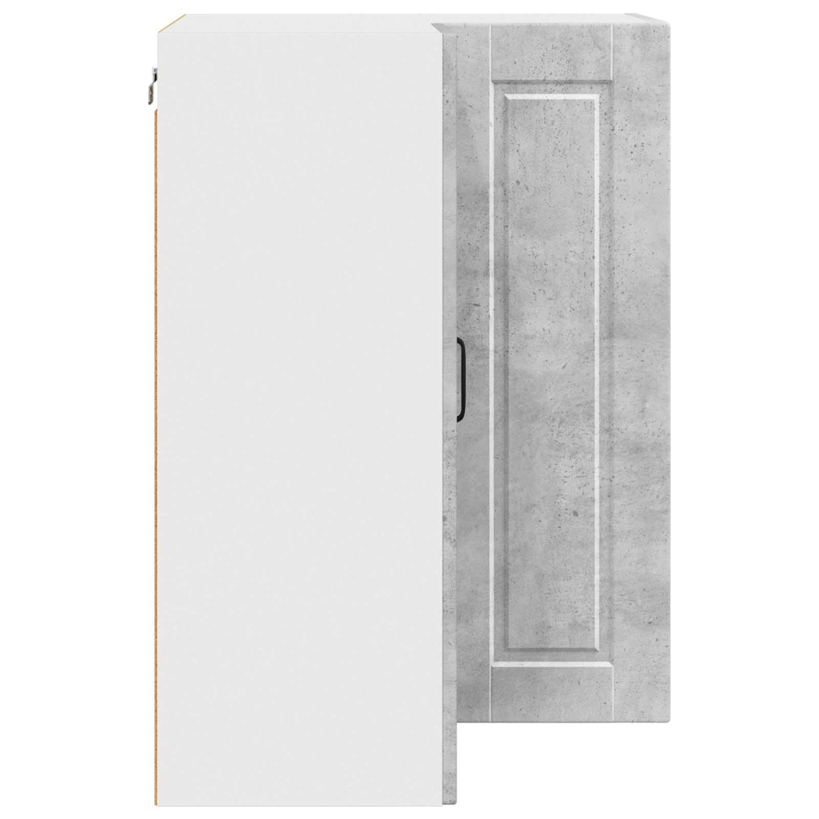 Armario esquinero de pared Porto Hormigón, gris, 57 x 57 x 80 cm, madera, 3 estantes, 2 puertas, con montaje en pared, espacio de almacenamiento para utensilios de cocina, armario de despensa