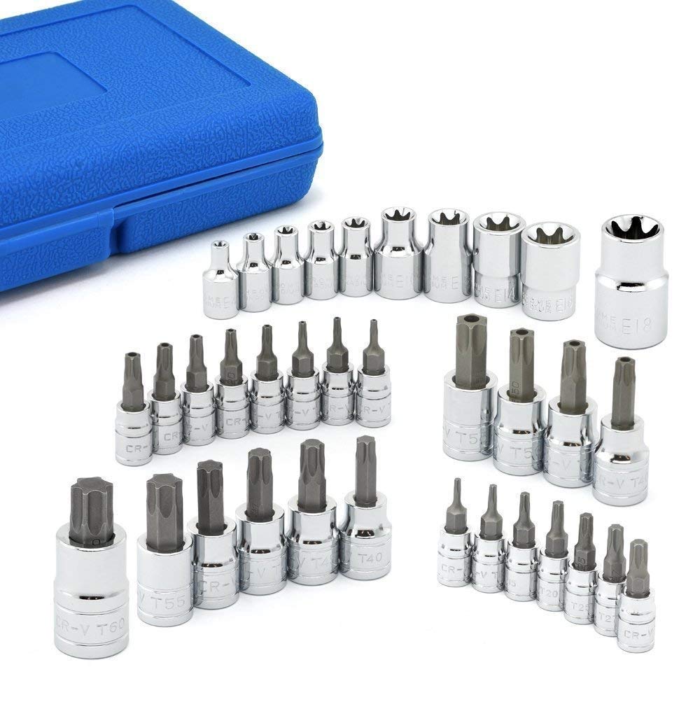 Vector Tools Torx Bit and External Torx Socket Set, Tamper Proof, T8 - T60 | 35-Piece