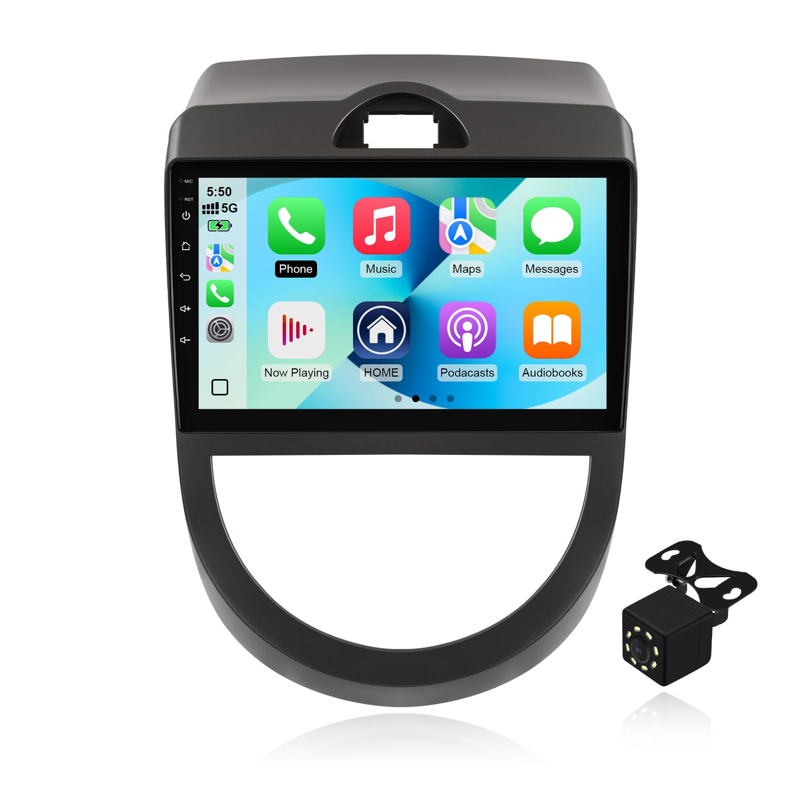 2+64G Android 14 Double Din Car Stereo for Kia Soul 2010-2013 with 9 Inch Touchscreen, Wireless Carplay/Android Auto, GPS, Bluetooth, FM/AUX-in, Steering Wheel Controls, Backup Camera