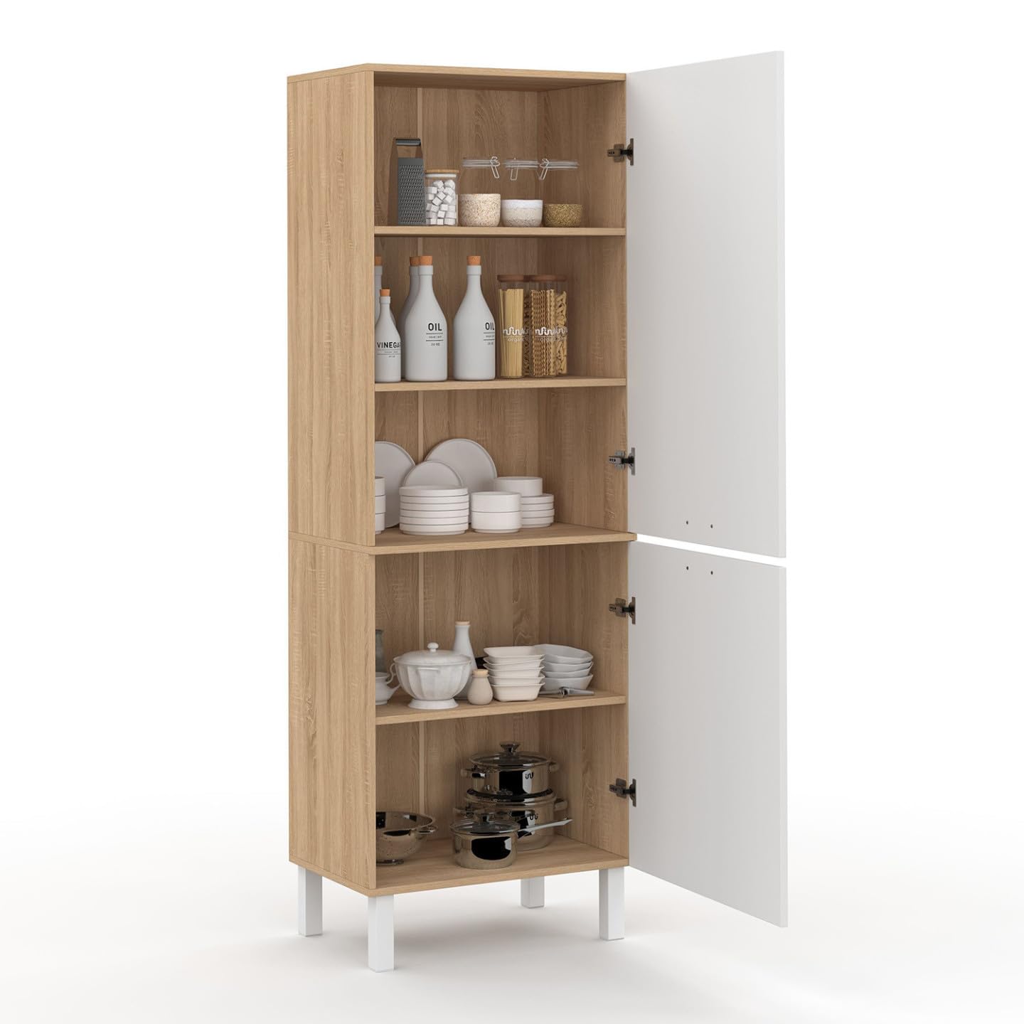 IDMarket - Colonne de Cuisine 60 cm CINA 2 Portes façon hêtre et Blanc