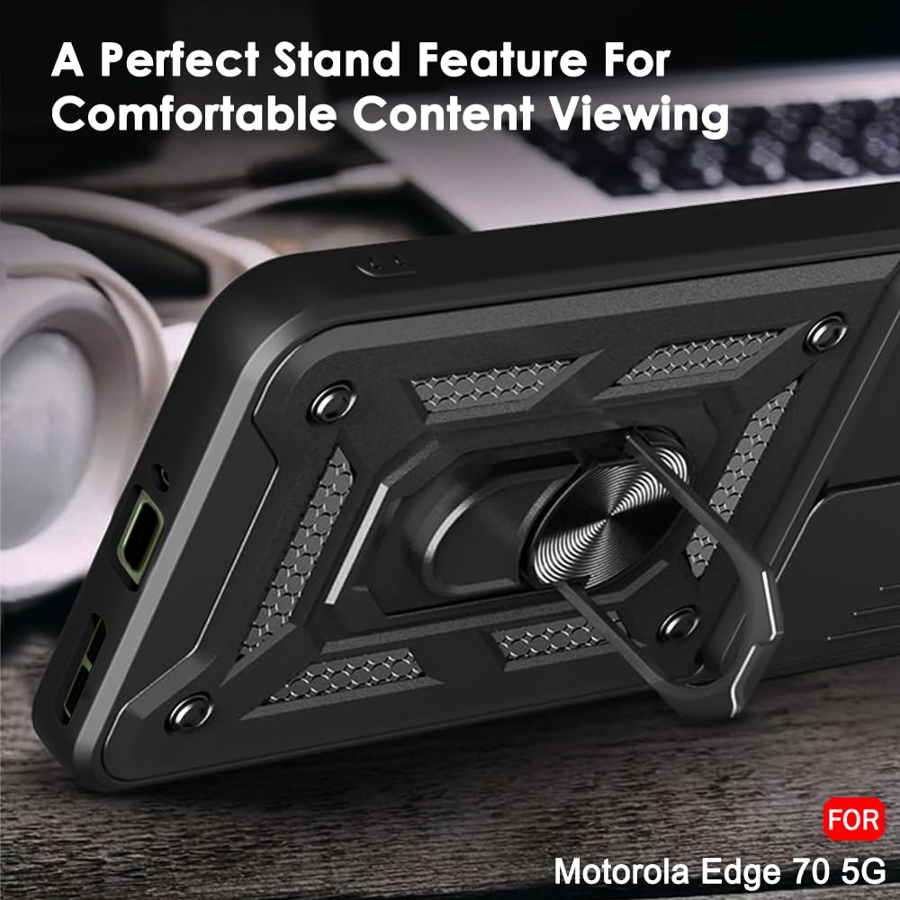 TheGiftKart Tough Armor Bumper Back Cover Case for Motorola Moto Edge 70 5G | Sliding Camera Cover, Kickstand & Ring Holder | 360° Protection Back Cover Case for Motorola Edge 70 5G (PC & TPU, Black) — Amazon image 5