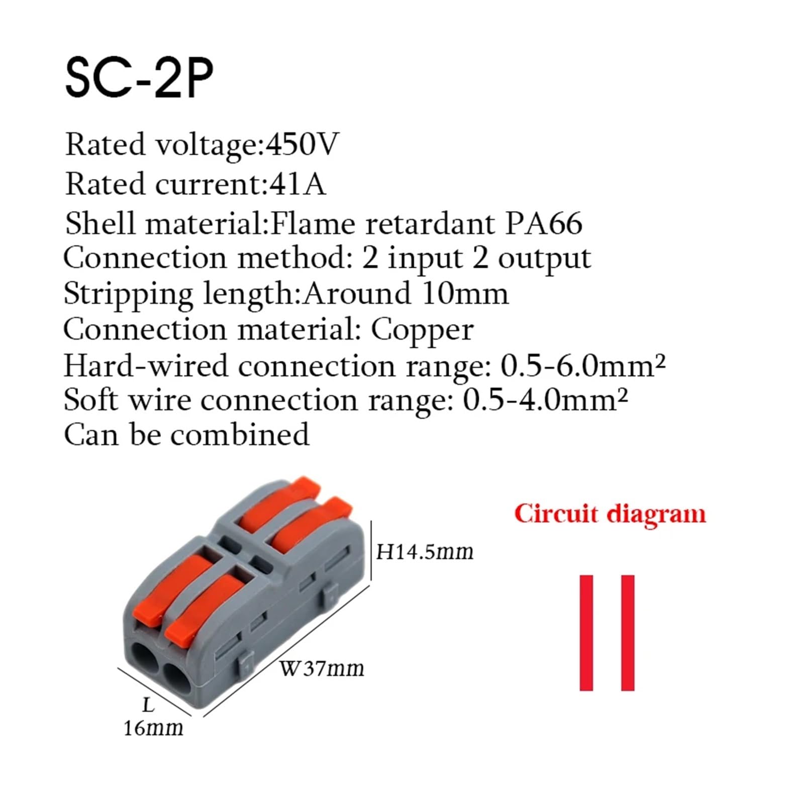 Xuro Connettori for cavi a cablaggio rapido Connettori rapidi a leva push-in da 6 mm² Morsettiere elettriche splitter compatte universali(SC-2P,50PCS)