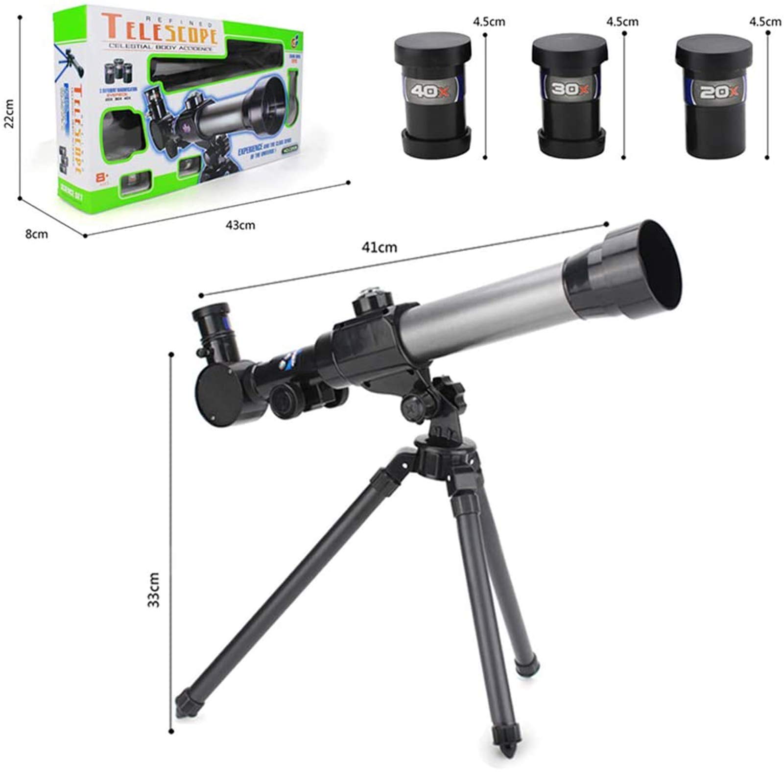Teleskop dla dzieci początkujących dorosłych, teleskopy dla dzieci 20X 30X 40X powiększenie teleskop astronomiczny z regulowanym statywem i lunetą