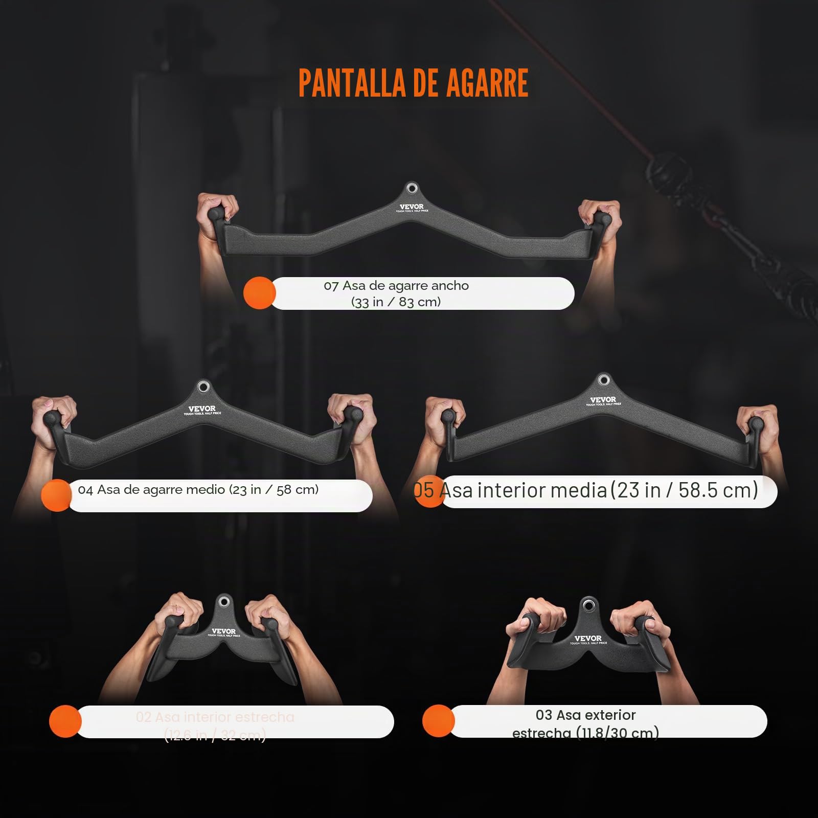 VEVOR Accesorios de tracción LAT, barra en T de remo para máquina de cable, barra en V, barra de tríceps, agarre de mango recubierto de goma, entrenamiento de fuerza de espalda, barra de tracción de