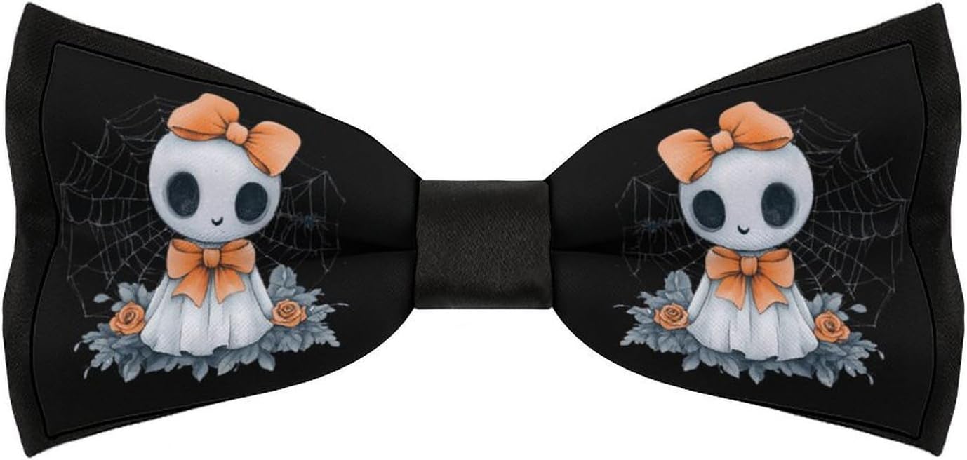Halloween Flower Ghost Lace Bow Ties for Men Fun Printed Pre Tied Adjustable Bowtie for Party Wedding
