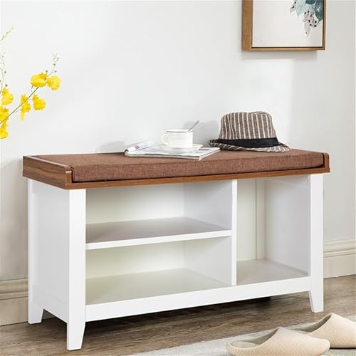 Miniatura 7 de MAISON ARTS Banco de zapatos, almacenamiento de zapatos de entrada con cojín de asiento acolchado, banco de almacenamiento de MDF de alta calidad