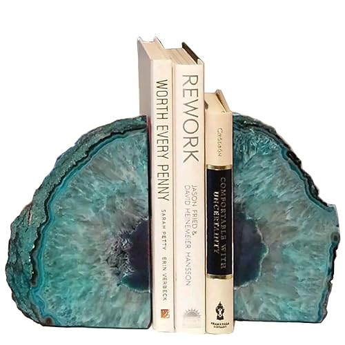 AMOYSTONE Agate Geode Bookends Heavy Duty Stone Book Ends Decorative