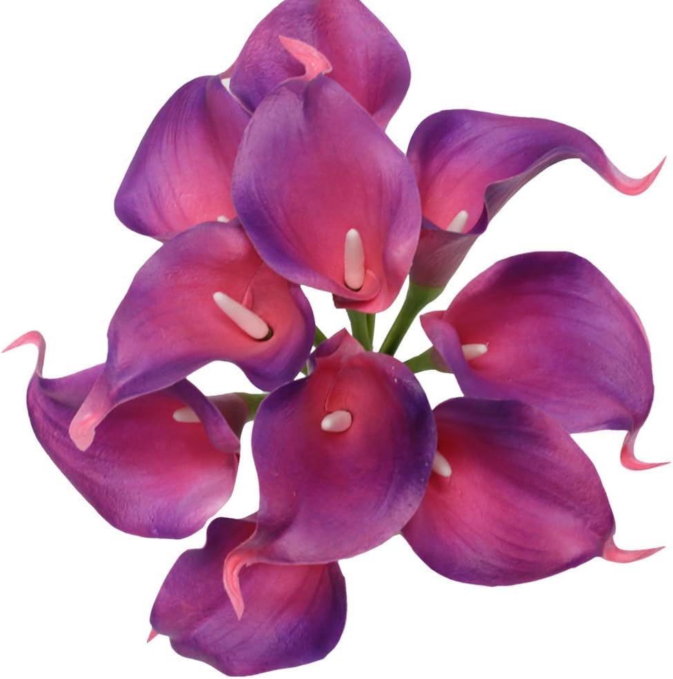 Angel Isabella 20pc Set of Keepsake Artificial Real Touch Calla Lily with Small Bloom Perfect for Making Bouquet, Boutonniere,Corsage (Shades of Cassis Burst Berry Purple)