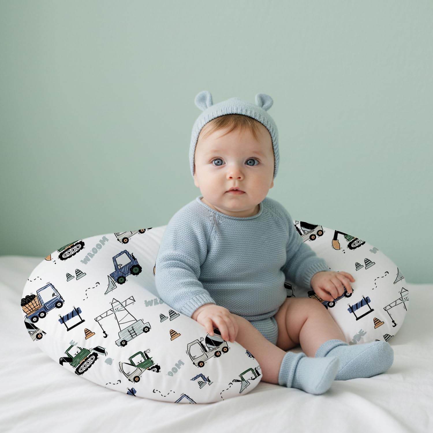Little Grape Land Nursing Pillow Covers 2 Pack, Soft & Breathable Removable Breastfeeding Pillows Covers for Feeding Pillows, Nursing Pillow Slipcover for Baby Girls Boys, (Truck & Navy