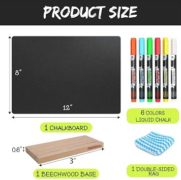Halobios Chalkboard Sign, 8 x 12 inch Erasable Tabletop Double Sided Blackboard with 6 Colors Liquid Chalk and Wooden Stand for Party, Tables Decoration, Bar and Restaurant