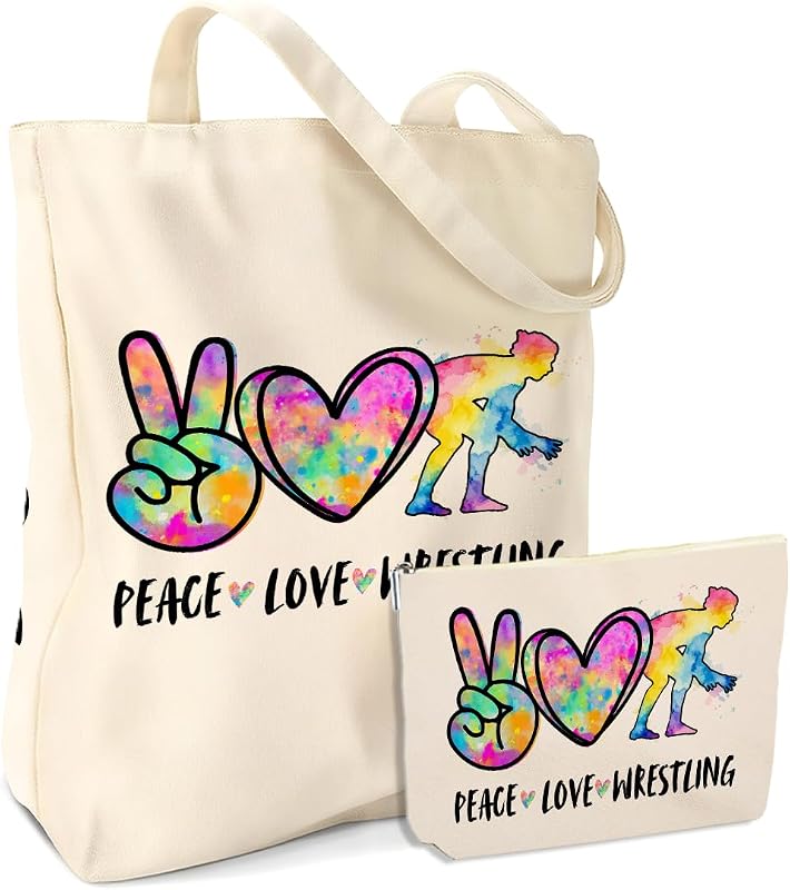Conjunto jealance com bolsa tote e nécessaire de lona Peace Wrestling 1170, 2 unidades