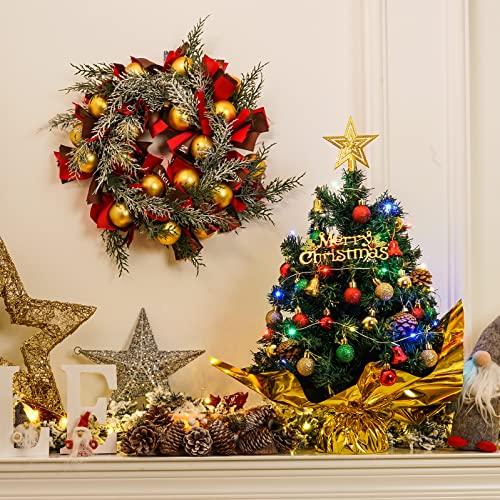 Xmasexp 20" Tabletop Mini Christmas Tree Set With Led Light, Star Treetop,Ornaments Balls,Bells And Pine Cones,Best Diy Christmas Decorations Gold #TOP5