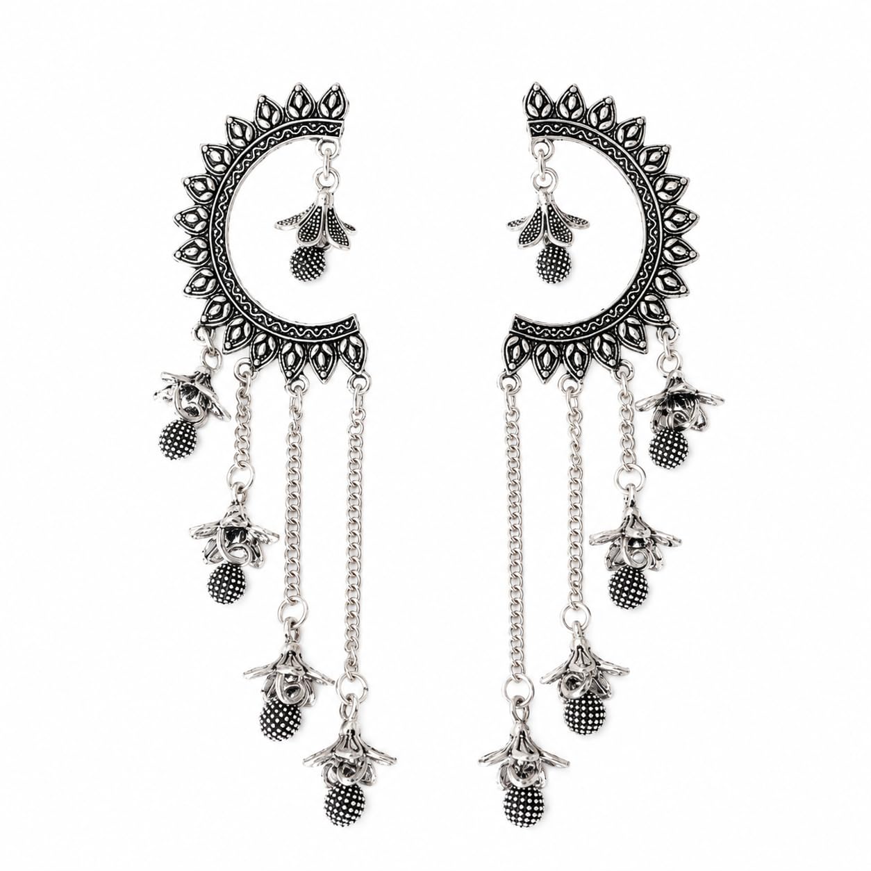 Oxidized Moon Earrings for Women | Boho Tribal Long Dangle Earrings | Ethnic Statement Jewelry-image-17