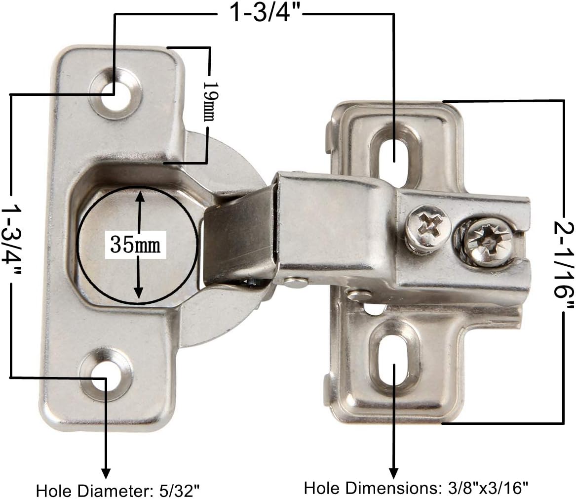 Silverline Face Frame Concealed Euro 105Deg Self Closing Compact Cabinet Hinges, 10 Pack
