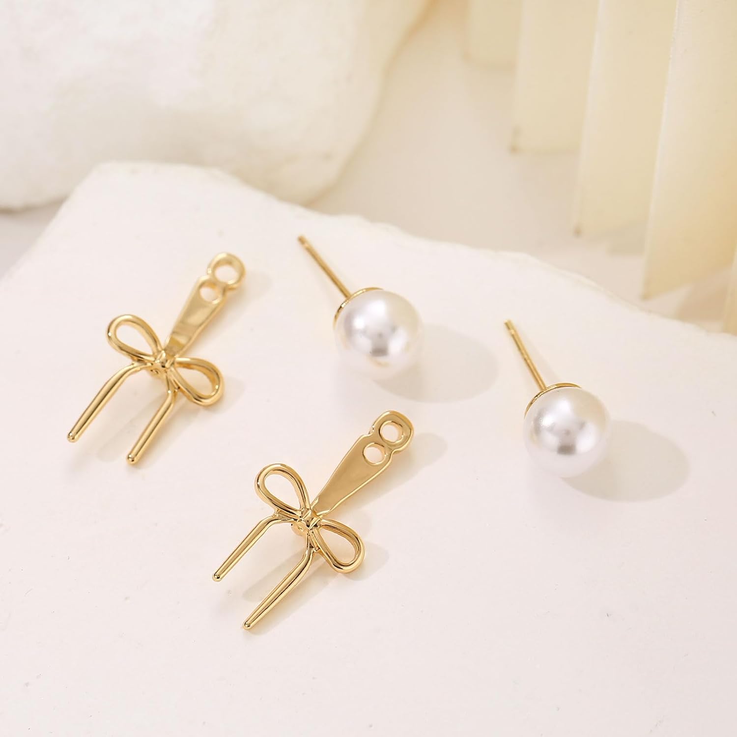 Bow Earrings for Women Pearl Bow Hoop Earrings Gold Silver Drop Dangle Earrings Trendy Bow Pearl Jewelry for Wedding Party - Image 5