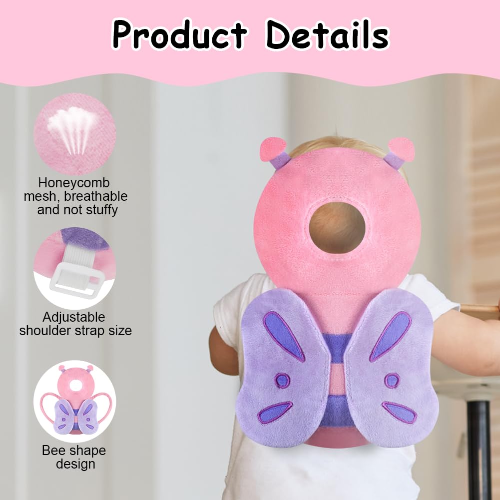Vicloon Protezione per la Testa del Bambino, Protezione Testa per Neonato, Morbido e Traspirante, Cuscino di Sicurezza Regolabile per Bambini di che Imparano a Gattonare e Camminare, Farfalla Rosa