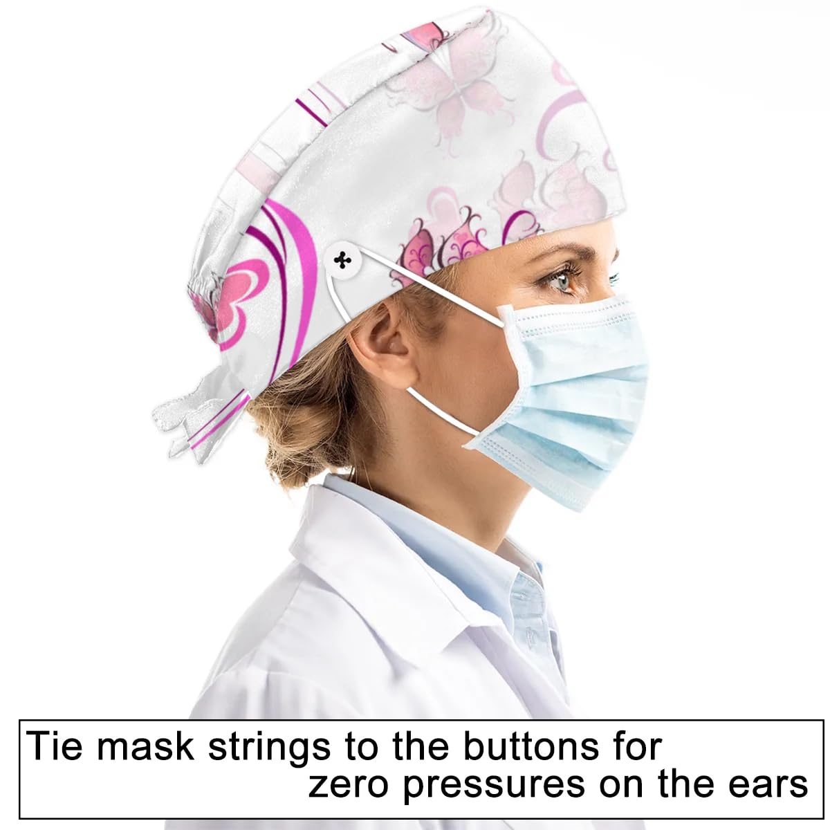 Mularoka Pretty Tower Heels Working Caps with Button Sweatband Comfortable Adjustable Bouffant Hats Work Hat for Women Men