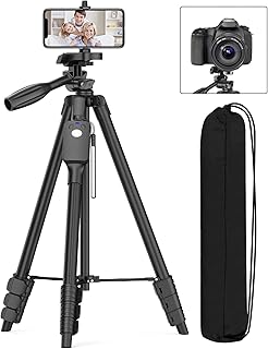 Tripod,60" Camera Tripod with Travel Bag,Cell Phone Tripod with Remote,Professional Aluminum Portable Tripod Stand with Phone Tripod Mount&1/4" Screw,for Phone/Camera/Projector/DSLR/SLR