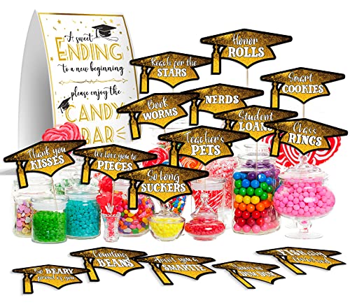 Graduation Table Candy Buffet Labels, Graduation Candy Bar Dessert Buffet Decorations, Graduation Party Favor Supplies - 1 Candy Bar Sign And 16 Labels (02) #TOP2