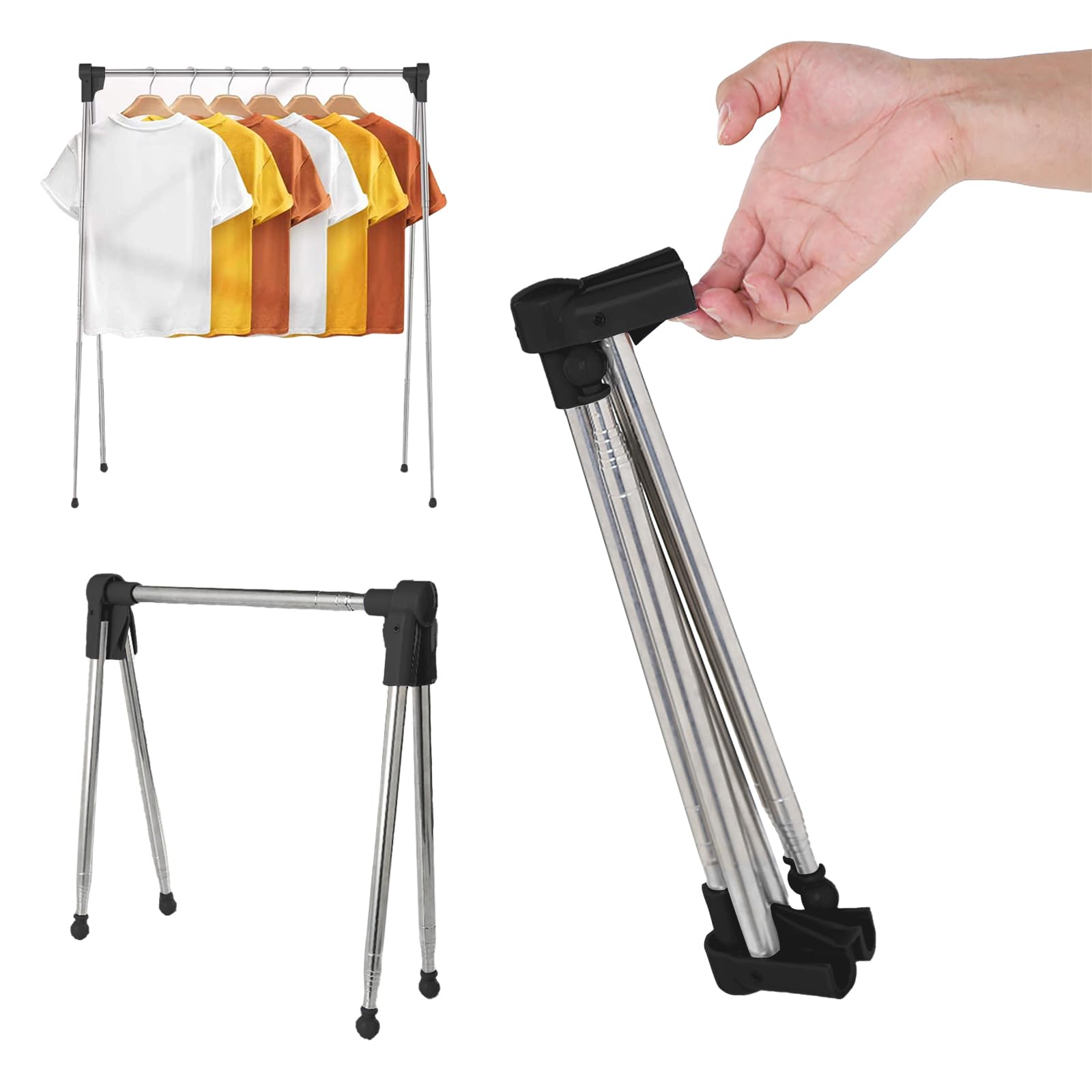 Appendiabiti portatile, pieghevole, allungabile, retrattile, da viaggio, stabile, piccolo e leggero, stendibiancheria per campeggio, biancheria a casa, colore nero