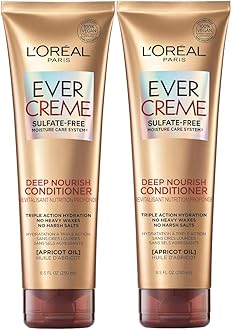 L’Oréal Paris EverCreme Sulfate Free Conditioner for Dry Hair, Triple Action Hydration for Dry, Brittle or Color Treated Hair, with Apricot Oil, 8.5 Fl; Oz (Pack of 2) (Packaging May Vary)