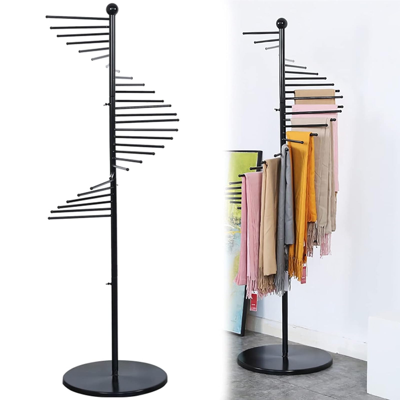 LRZPTDYU FloorStanding Metal Spiral Scarf & Hijab nizer30 Rods Display Stand for Belts Pants BlanketsSpaceSaving Clothing Store Rack Home Sto Solut