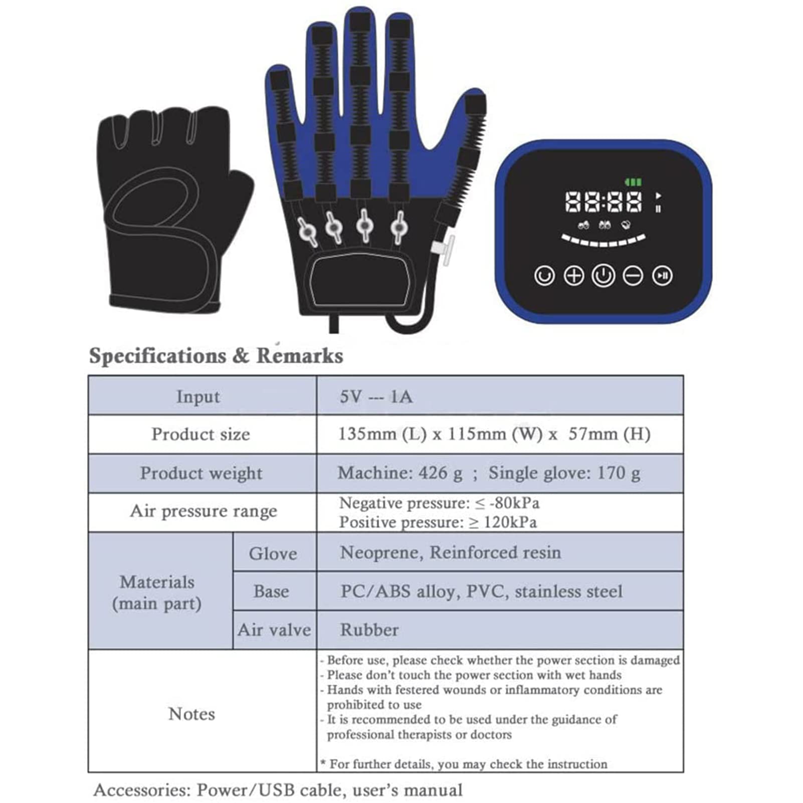 Dispositivo Eléctrico De Entrenamiento De Manos con Dedos, Guantes De Robot De Rehabilitación, Férula De Mano para Alivio a Largo Plazo, para Pacientes con Hemiplejía por Accidente Cerebrovascular