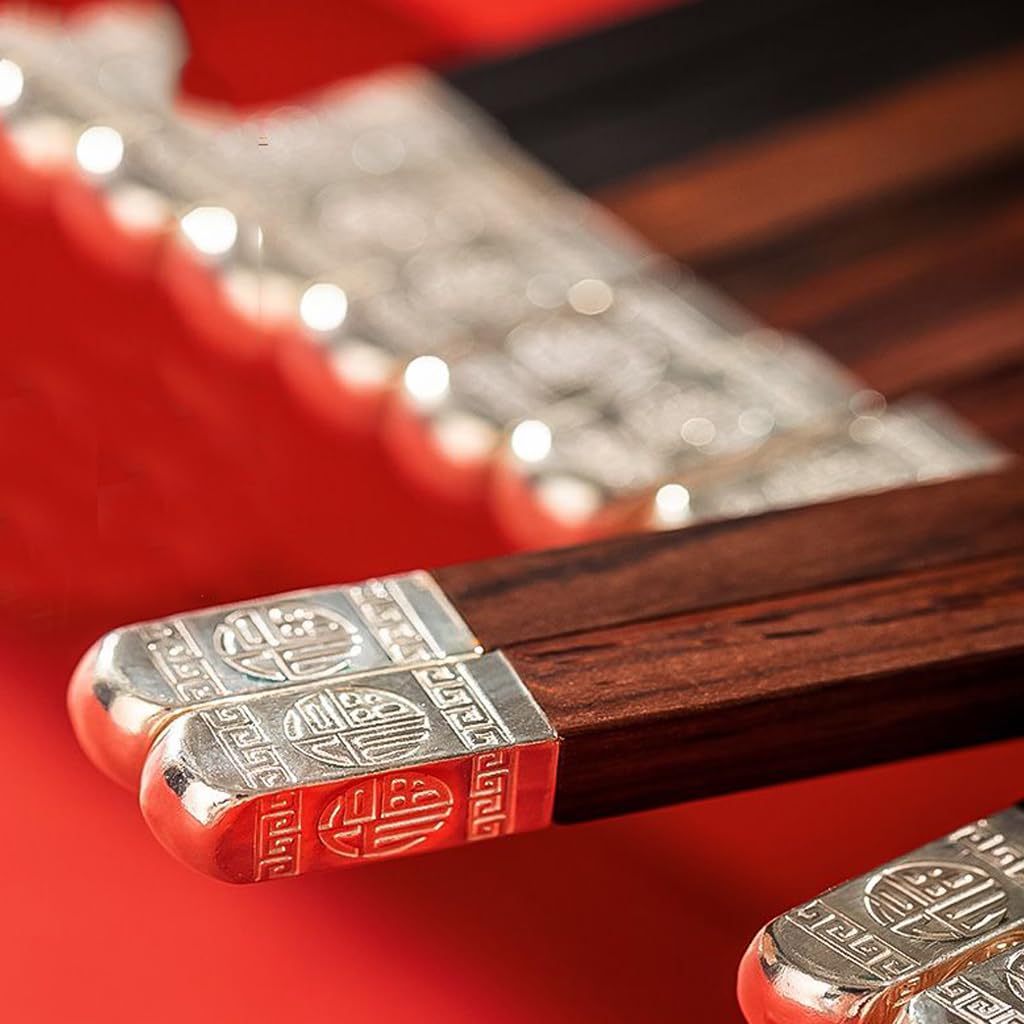 Ensembles de baguettes en argent sterling en bois réutilisables avec étui A