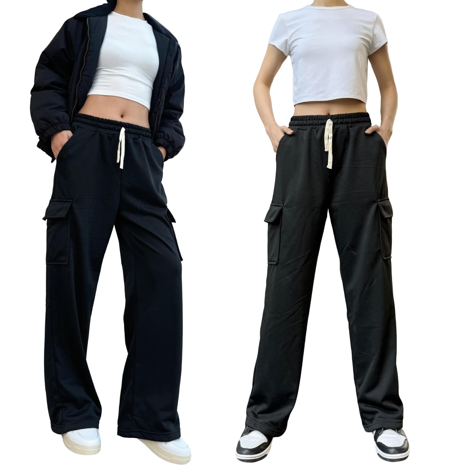 Nuofengkudu Pantalons Jogger Style Cargo avec Taille à Cordon Trousers Amples à Jambe Large Parfaits pour Le Détente