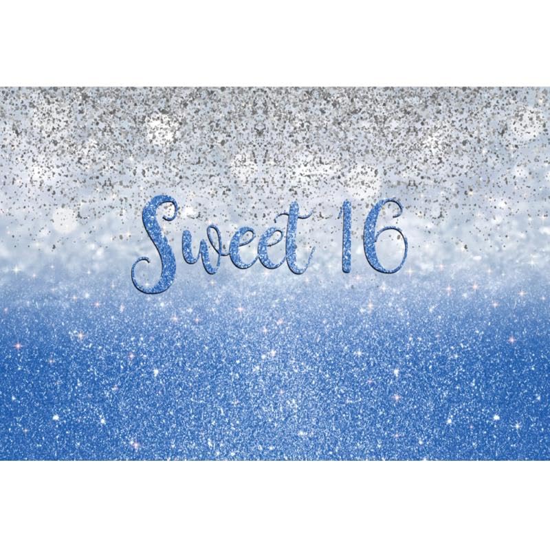 Yeele 8x6ft Happy 16th Birthday Backdrop Sparkling Silver Blue Glitter Sweet 16 Photography Background for Boys 16th Birthday Party Decor Cake Table