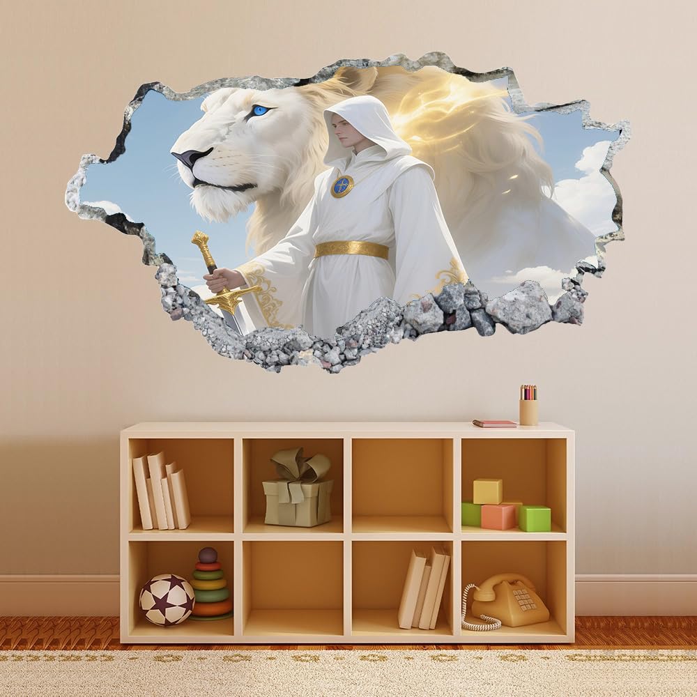 3D Wandtattoo Wanddurchbruch, Löwen Durchbruch Wandaufkleber für Kinderzimmer, sticker für Wohnzimmer, Ritter Wandsticker, Wandbild Junge Mädchen Schlafzimmer