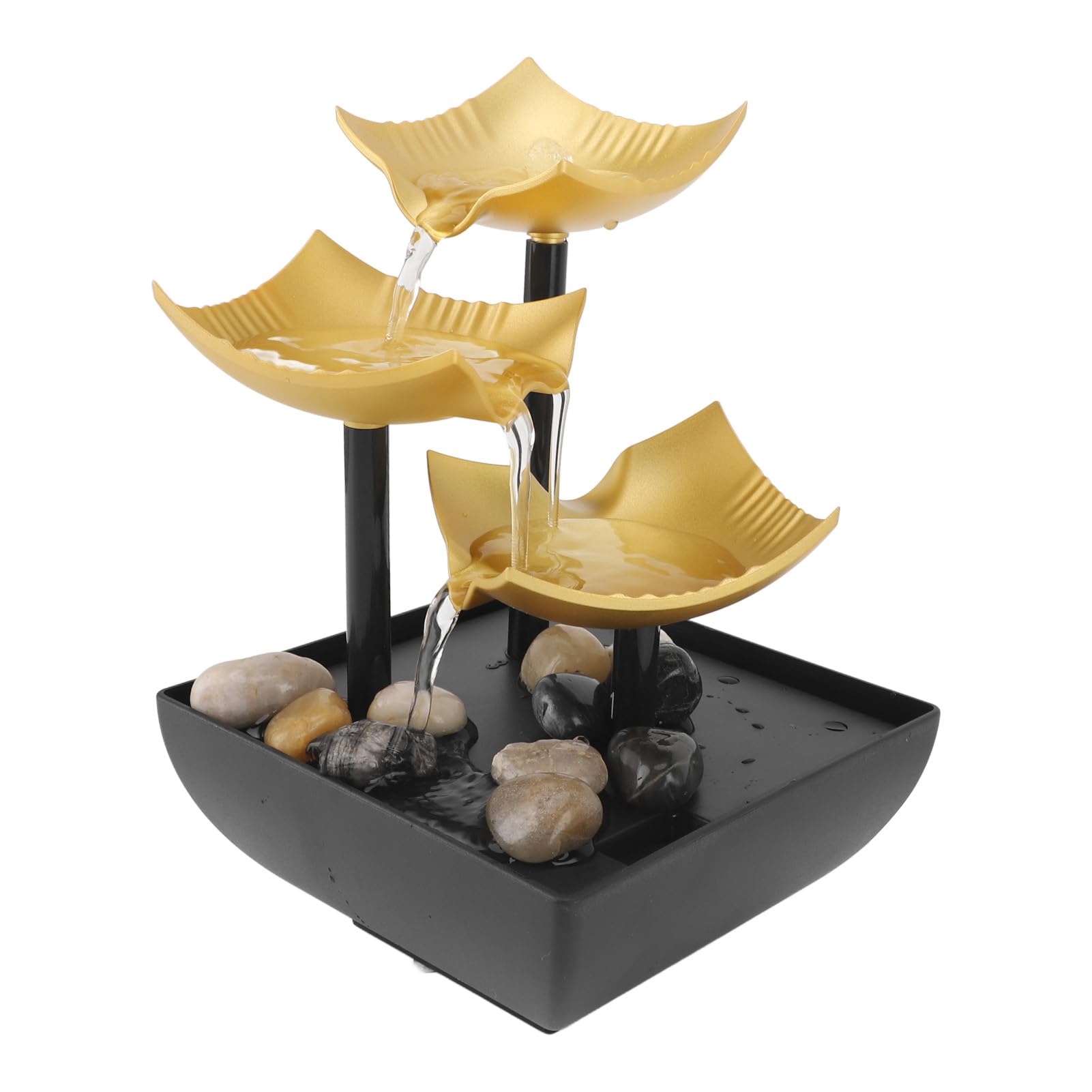 Jiawu Tabletop Fountain, Desktop Fountain Decoration with LED Light, Stones, 3 Tier Waterflow, USB Powered, Tabletop Water Fountain Waterfall Fountain for Home and Office Tabletop