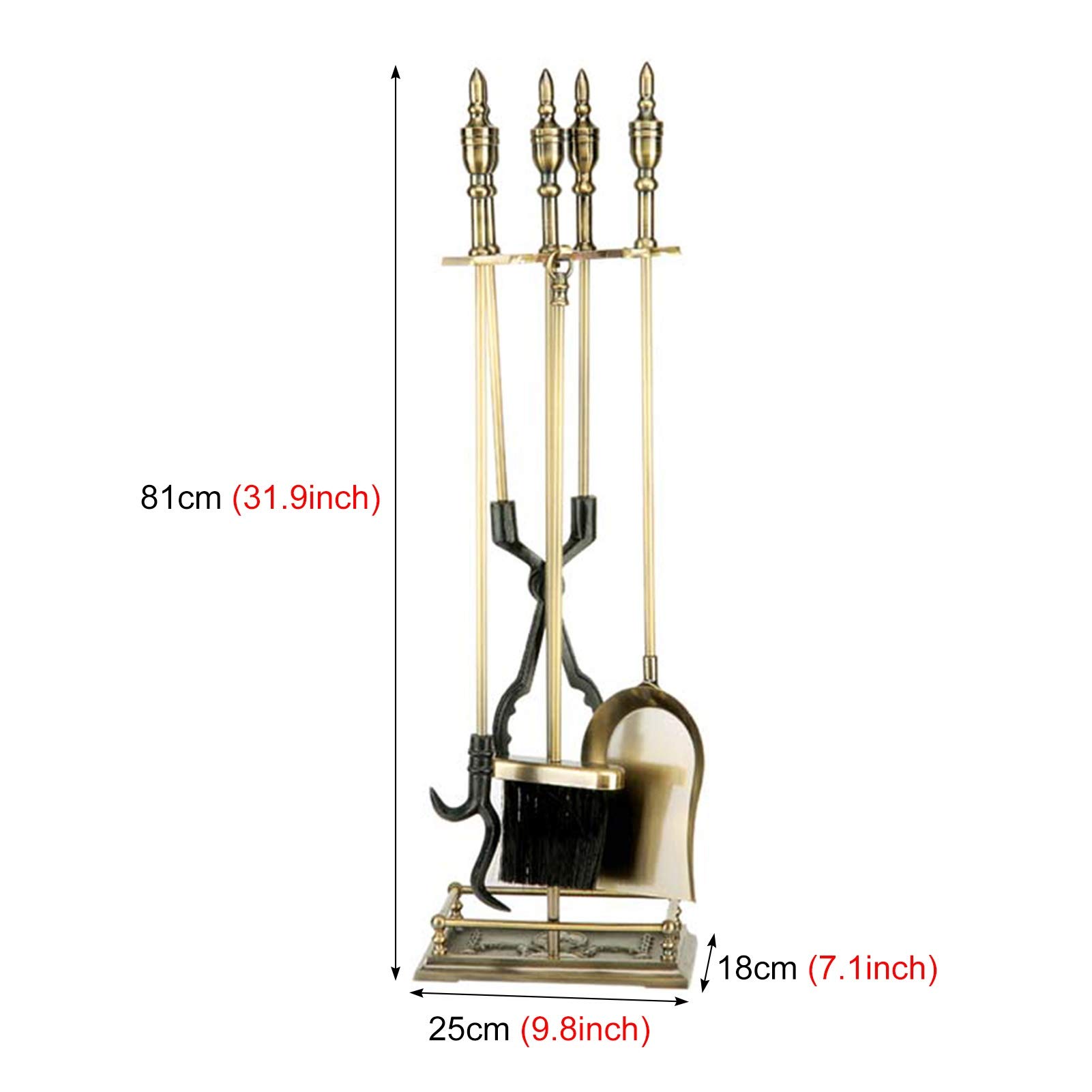 Set di Utensili per Camino in Ferro battuto con Supporto, 81 cm di Lunghezza, Include Pala, Spazzola, pinze per attizzatoio, Resistenti e Decorative per Il Camino di casa