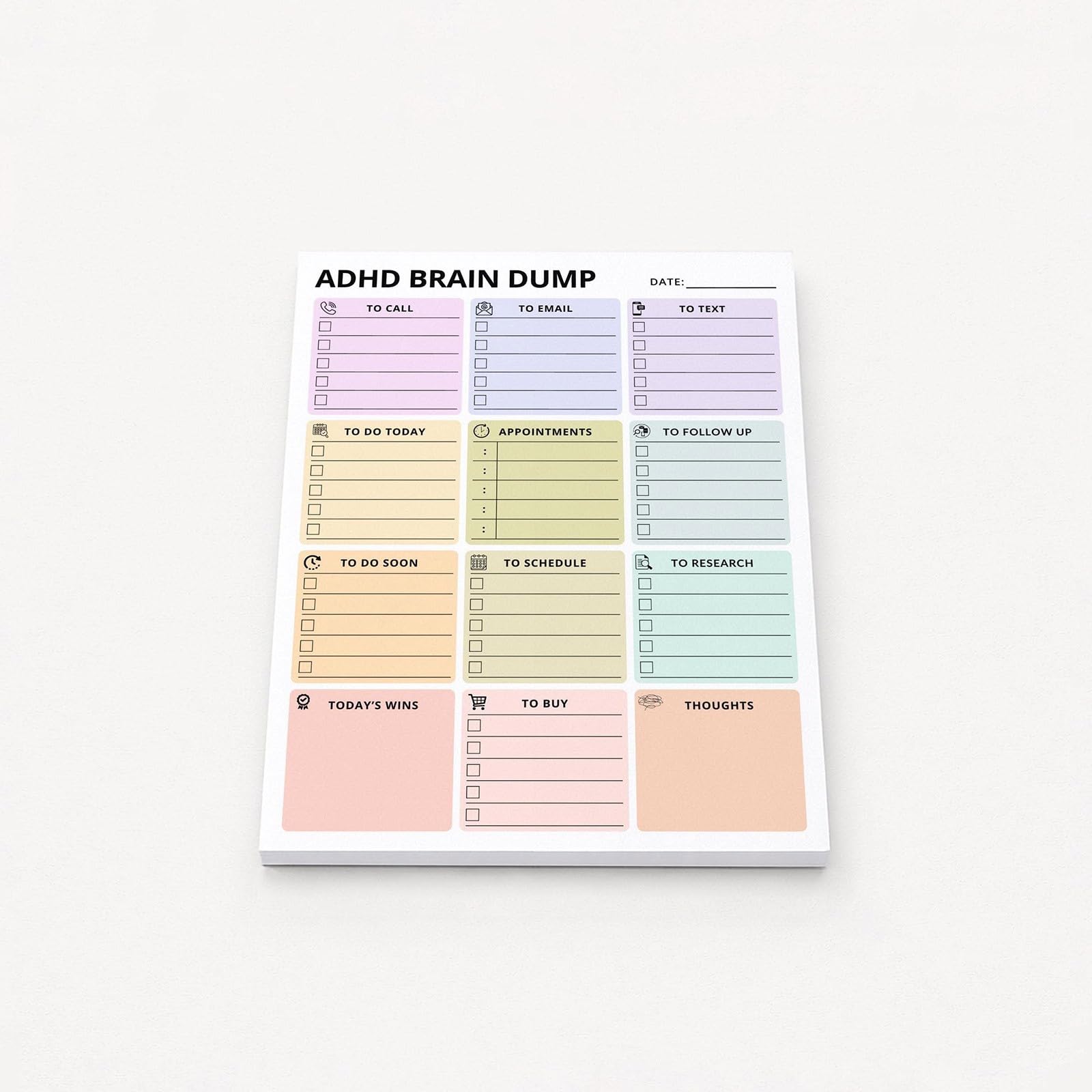 A5 Brain Dump Tear‑Off Notepad, Brain Dump Pad (A-1PC) 25 Page