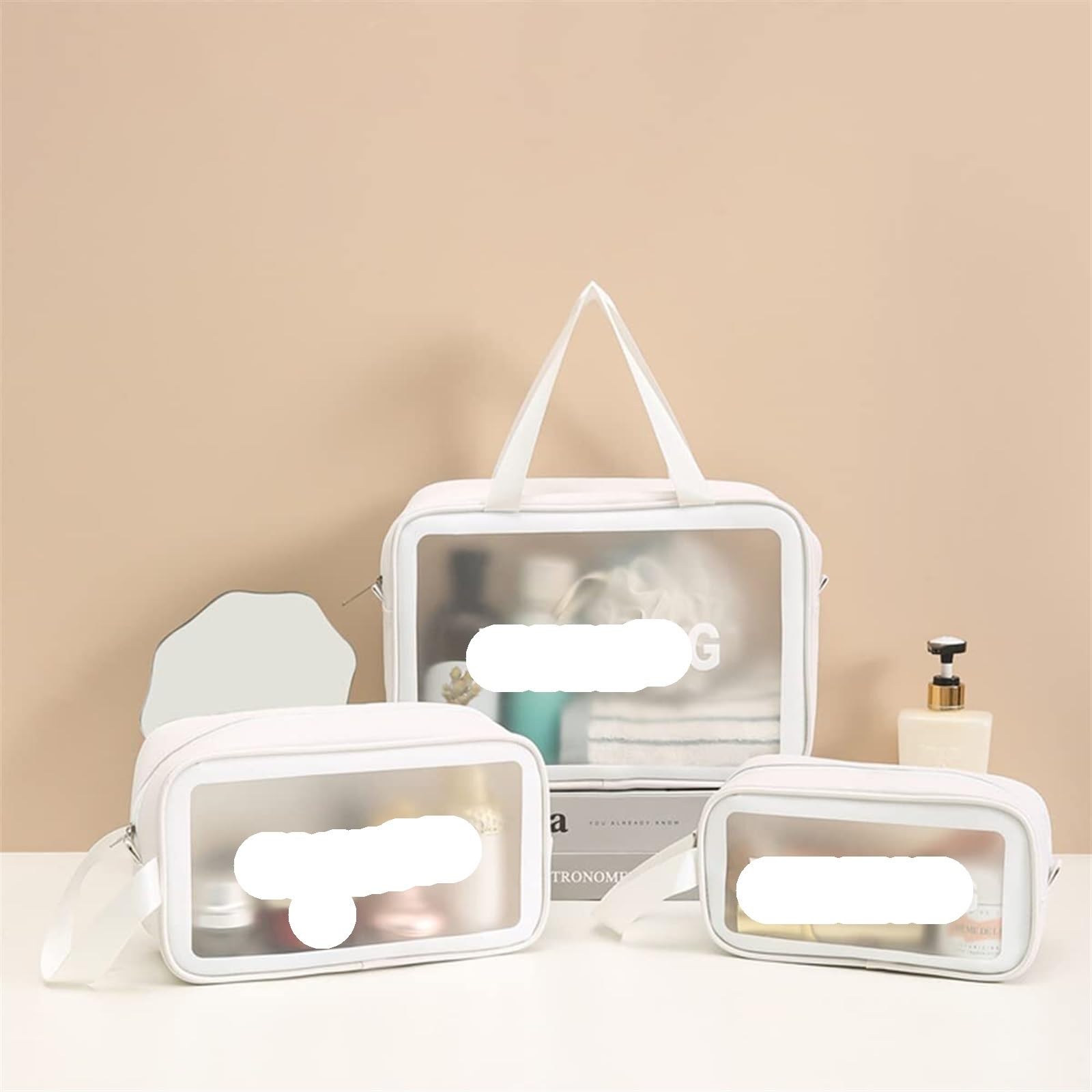 Porta Trucchi Pochette Trucchi Borsa da Toilette da Viaggio Trasparente Borsa for Cosmetici Borsa da Toilette da Viaggio Trasparente da Donna Trousse Trucchi Donna(White,30cm)