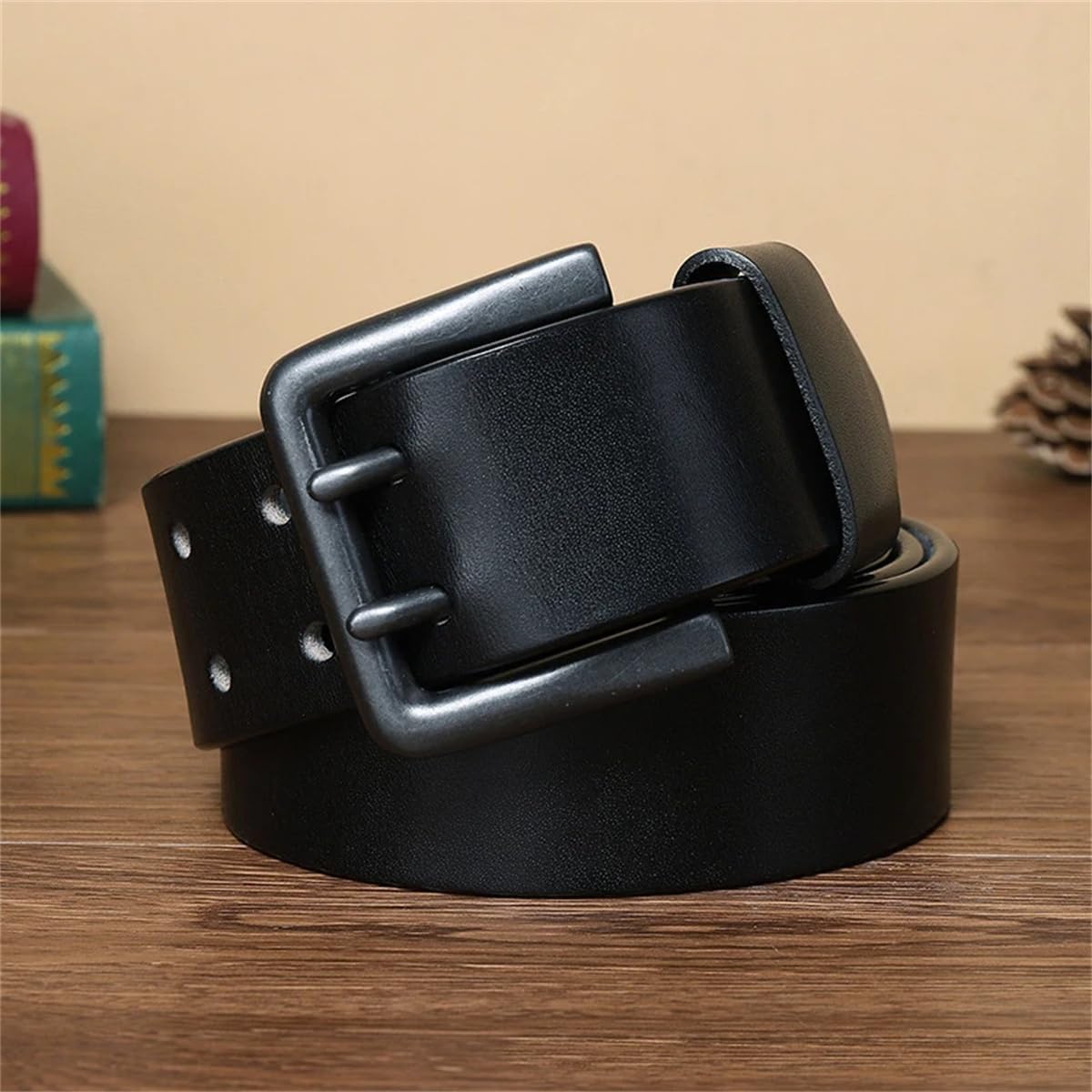 Cinturón De Piel De Vaca Gruesa De 4,3 Cm Para Hombre, Cinturón De Diseñador De Lujo, Hebilla Doble, Cinturón Para Pantalones Vaqueros