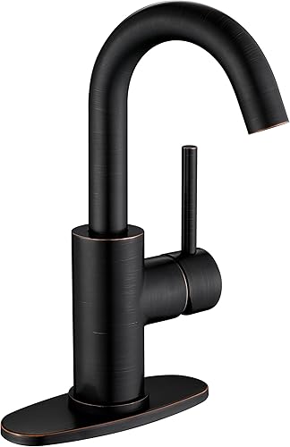 Miniatura 1 de Grifo de barra de bronce aceitado, grifo de fregadero de barra de un solo orificio con placa de cubierta y manguera de suministro, grifo de