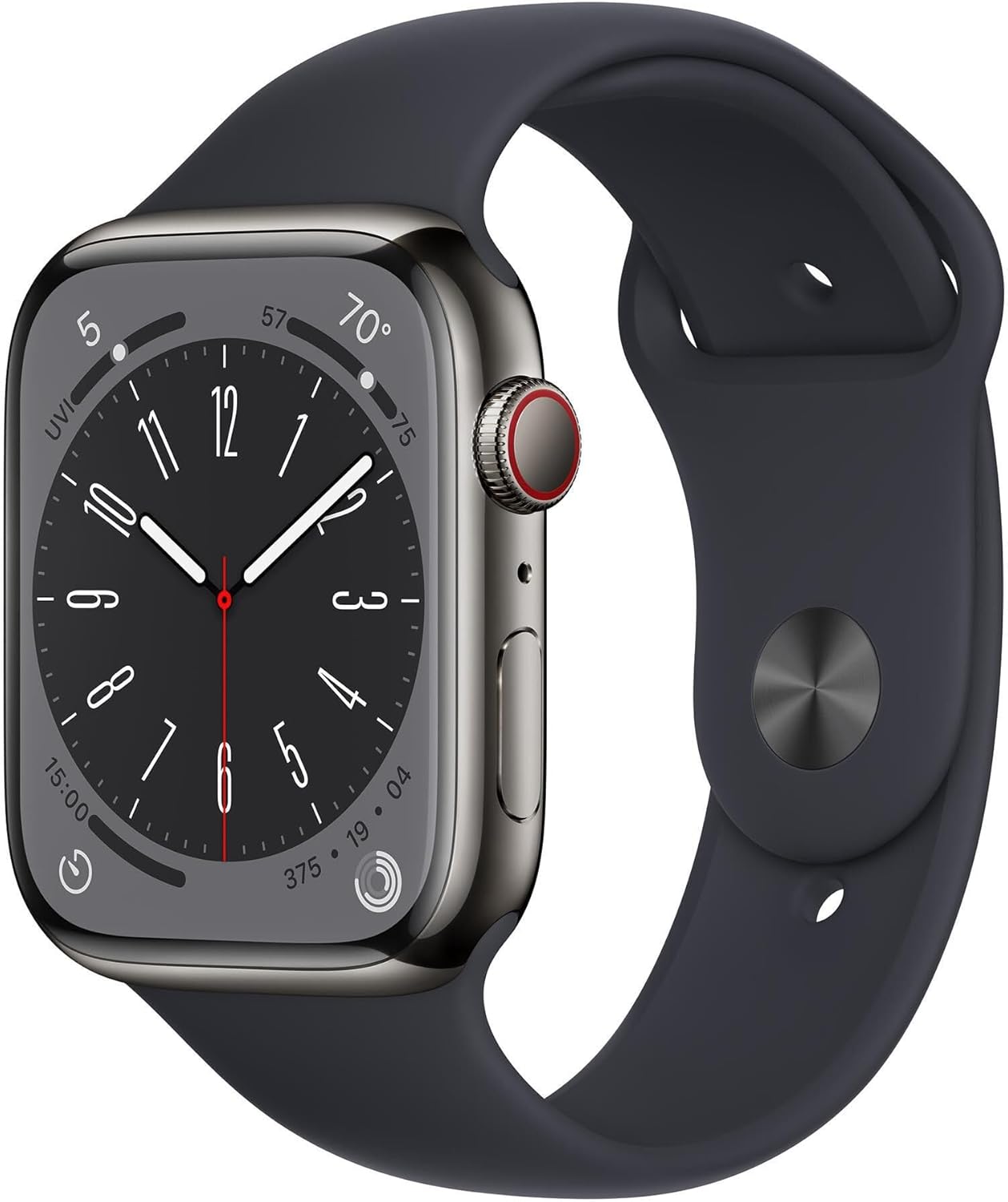 Apple Watch Series 8 (GPS+Cellular, 45mm) - Graphite Stainless Steel Case with Midnight Sport Band, M/L (Renewed)