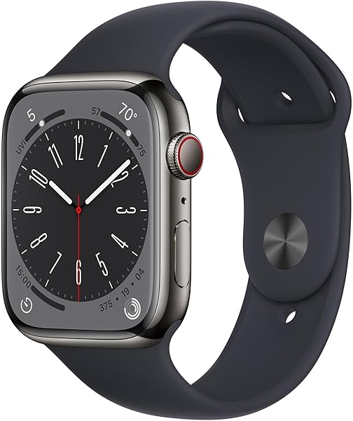 Apple Watch Series 8 (GPS+Cellular, 45mm) - Graphite Stainless Steel Case with Midnight Sport Band, M/L (Renewed)