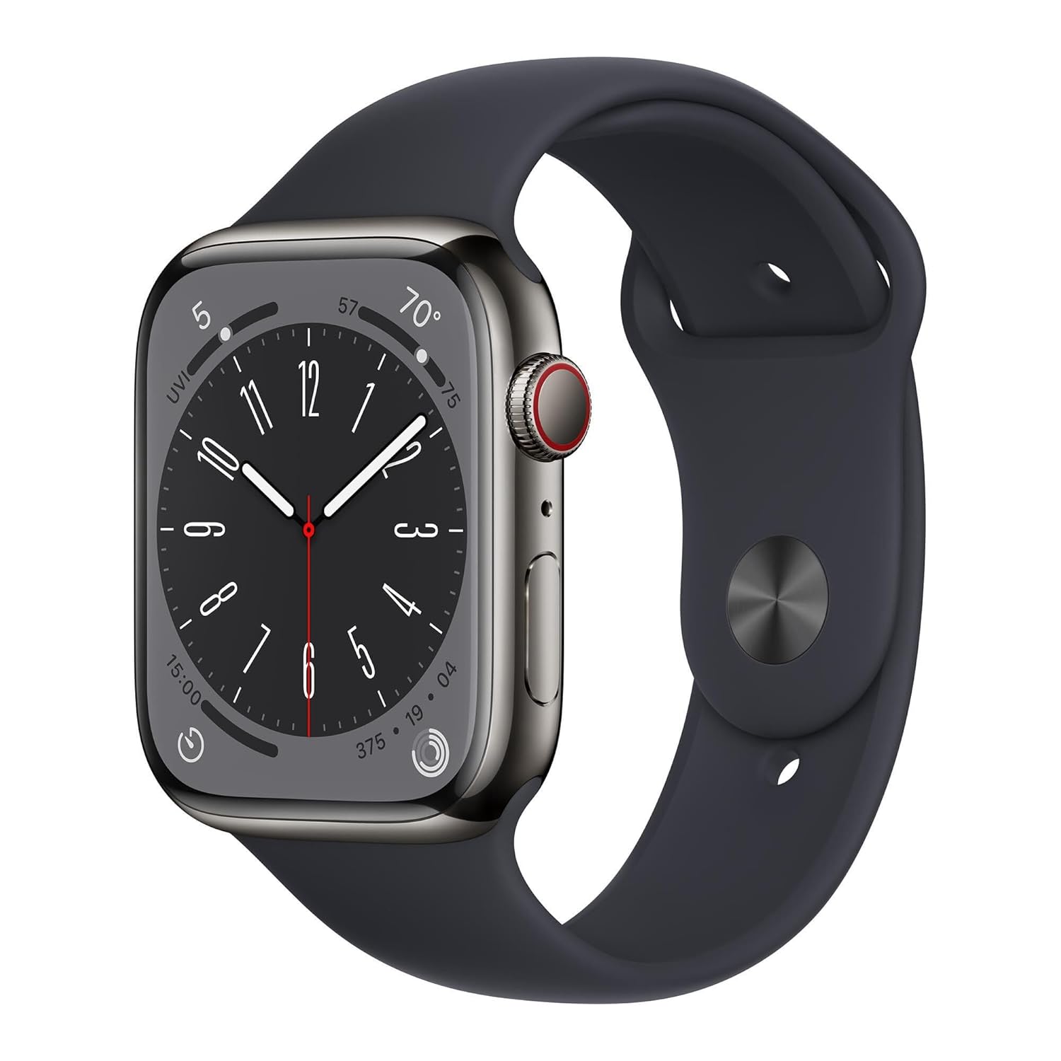 Apple Watch Series 8 GPS Cellular 41mm - Graphite Stainless Steel with Midnight Sport Band M L Renewed