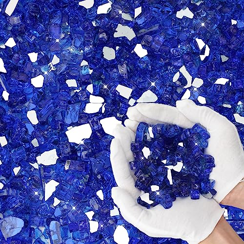 Image of Skyflame High Luster 10-Pound Fire Glass for Fire Pit Fireplace Landscaping, 1 /2-Inch Cobalt Blue Reflective