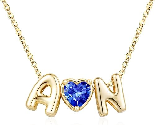 M MOOHAM Initial Birthstone Necklaces for Women - Two Initial Necklace Blue Sept