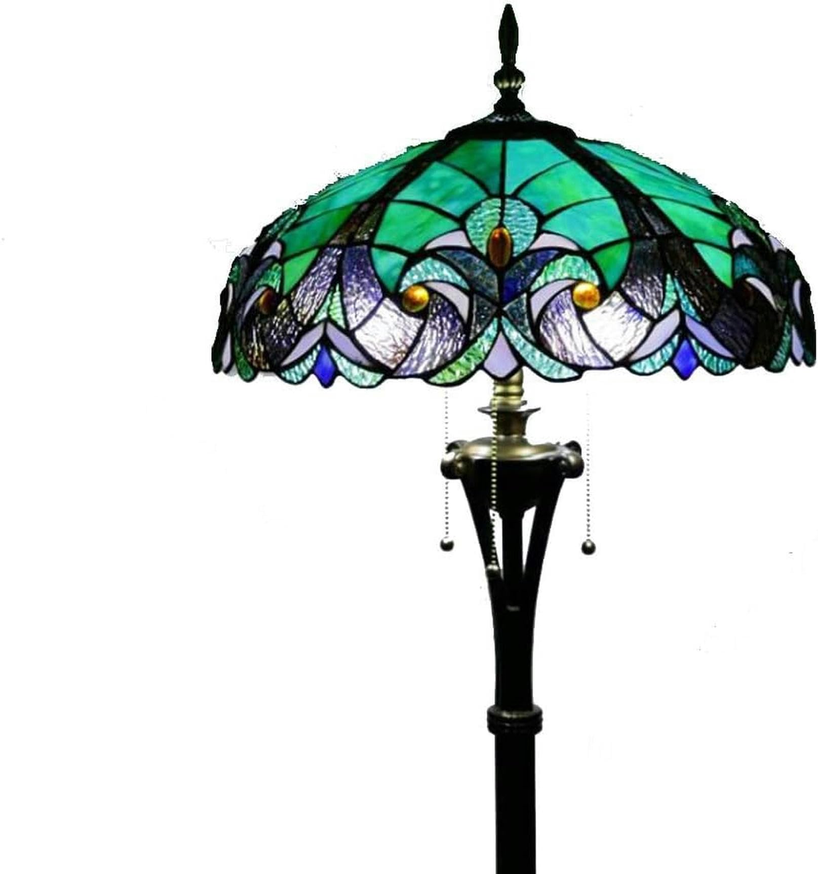 IUokLU Tiffany Style 16-Inch Floor Stand Lamps with Retro Stained Glass 3-Light Floor Uplighter for Bedroom, Foot Switch (G)