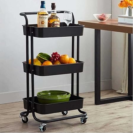 Carrello Trolley Cucina in Metallo Con 5 Ripiani a Cesto Apribili E 4 Carrello Trolley Cucina in Metallo Con 5 Ripiani a Cesto Apribili E 4