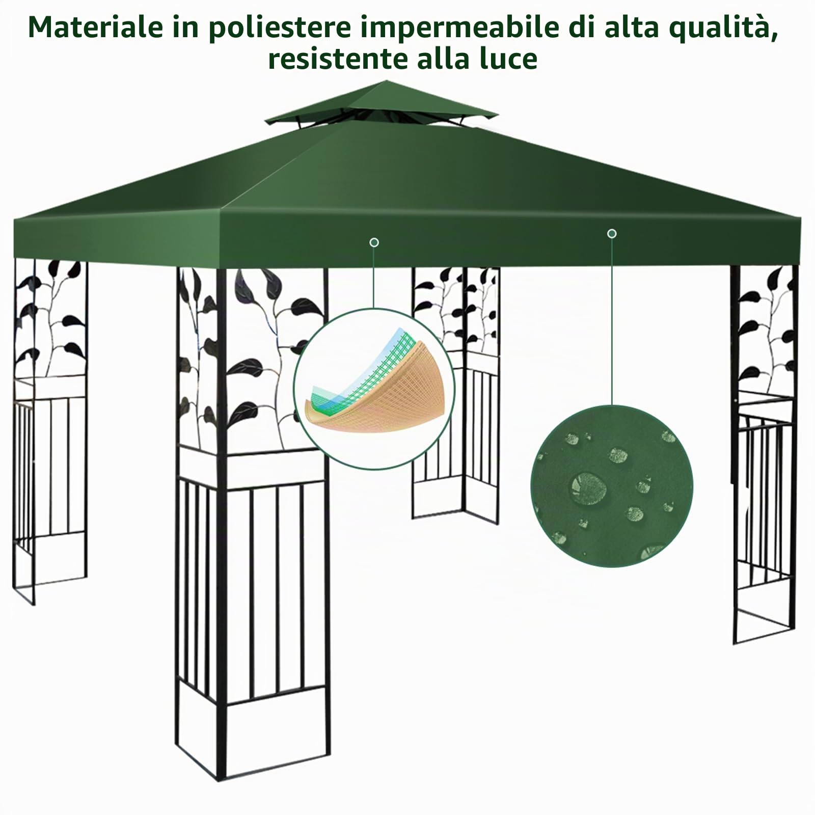 KOMFOTTEU Tetto Gazebo di Ricambio Impermeabile Doppio Tetto 3x3m